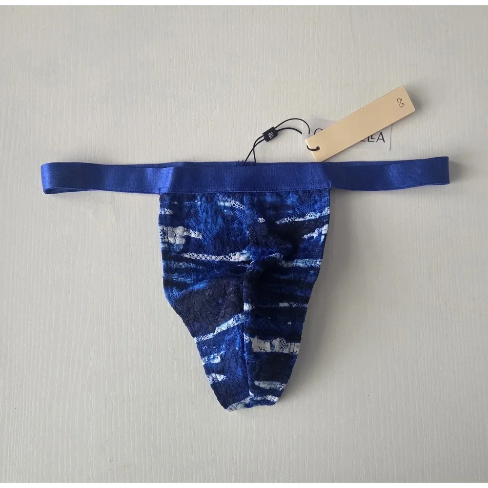 Cosabella Never Say Never Mens Italian Thong‎ Blue Abstract Lace Size M
